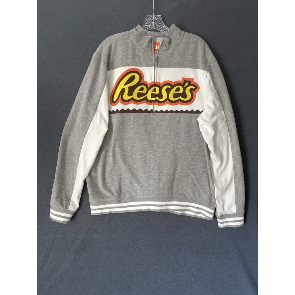 Offical Reese's Peanut Butter Cups  Colorblock 1/4 Zip Pullover  XL  Gray White